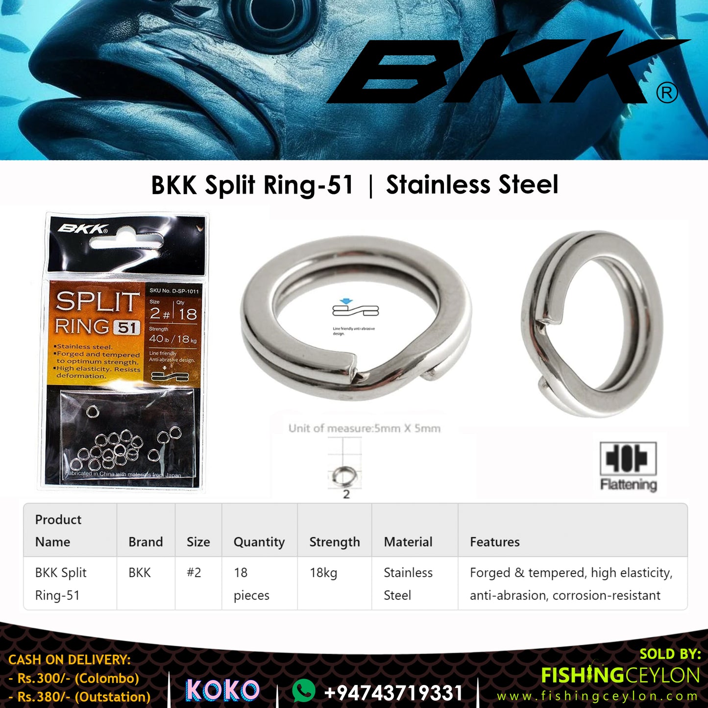 BKK Split Ring-51 | Stainless Steel (#2) - Fishing Ceylon