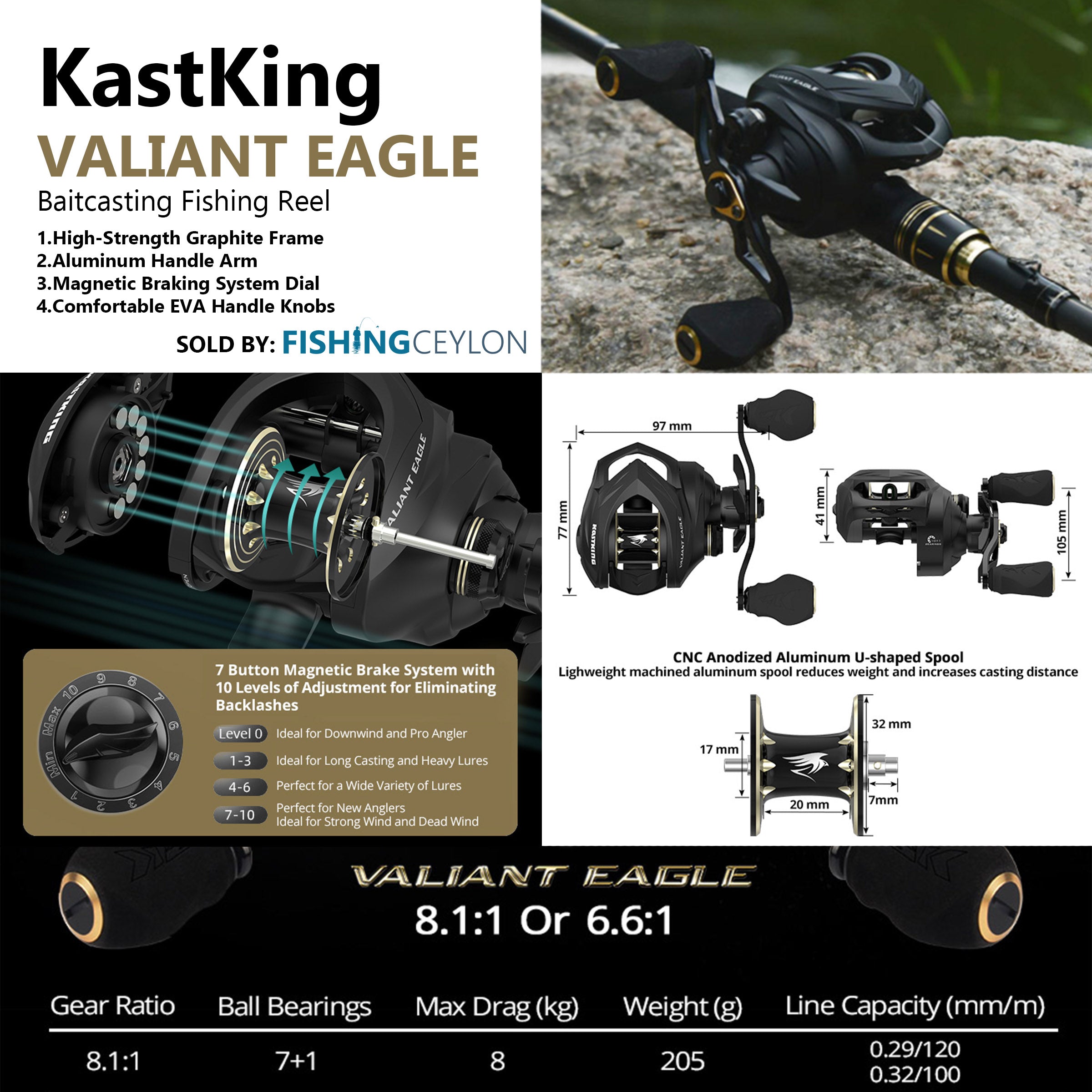 KastKing Black Valiant Eagle II Bait Finesse System Baitcasting