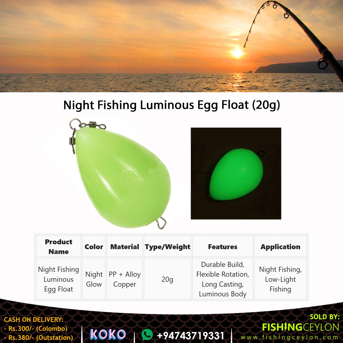 Night Fishing Luminous Egg Float (20) - Fishing Ceylon