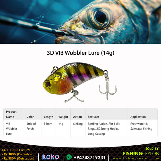 3D VIB Wobbler Lure (14g) - Fishing Ceylon 