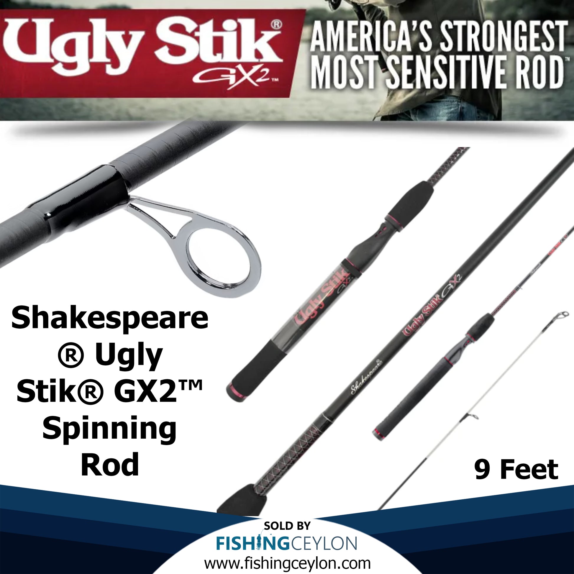 Shakespeare® Ugly Stik® GX2™ Spinning Rod (USSP902M) – Fishing Ceylon