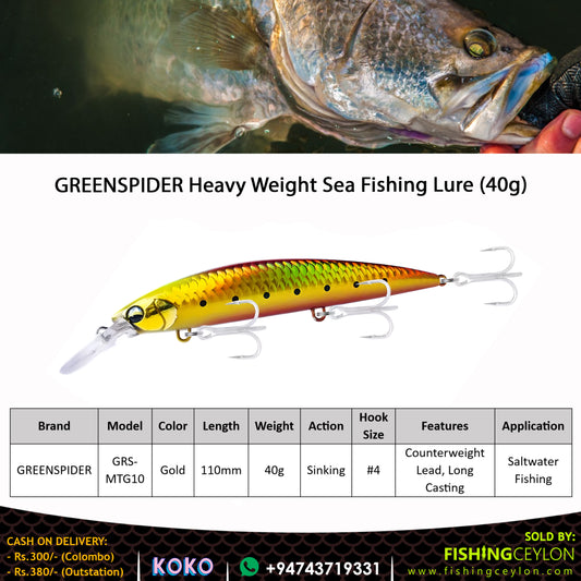 GREENSPIDER Heavy Weight Sea Fishing Lure (40g) - Fishing Ceylon 