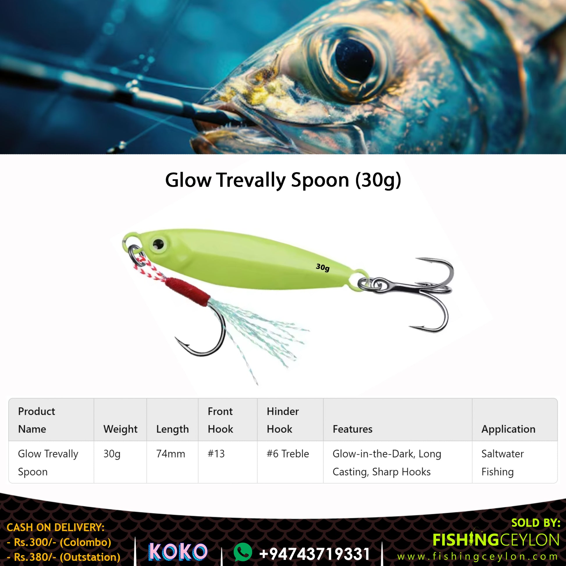 Glow Trevally Spoon (30g) - Fishing Ceylon 