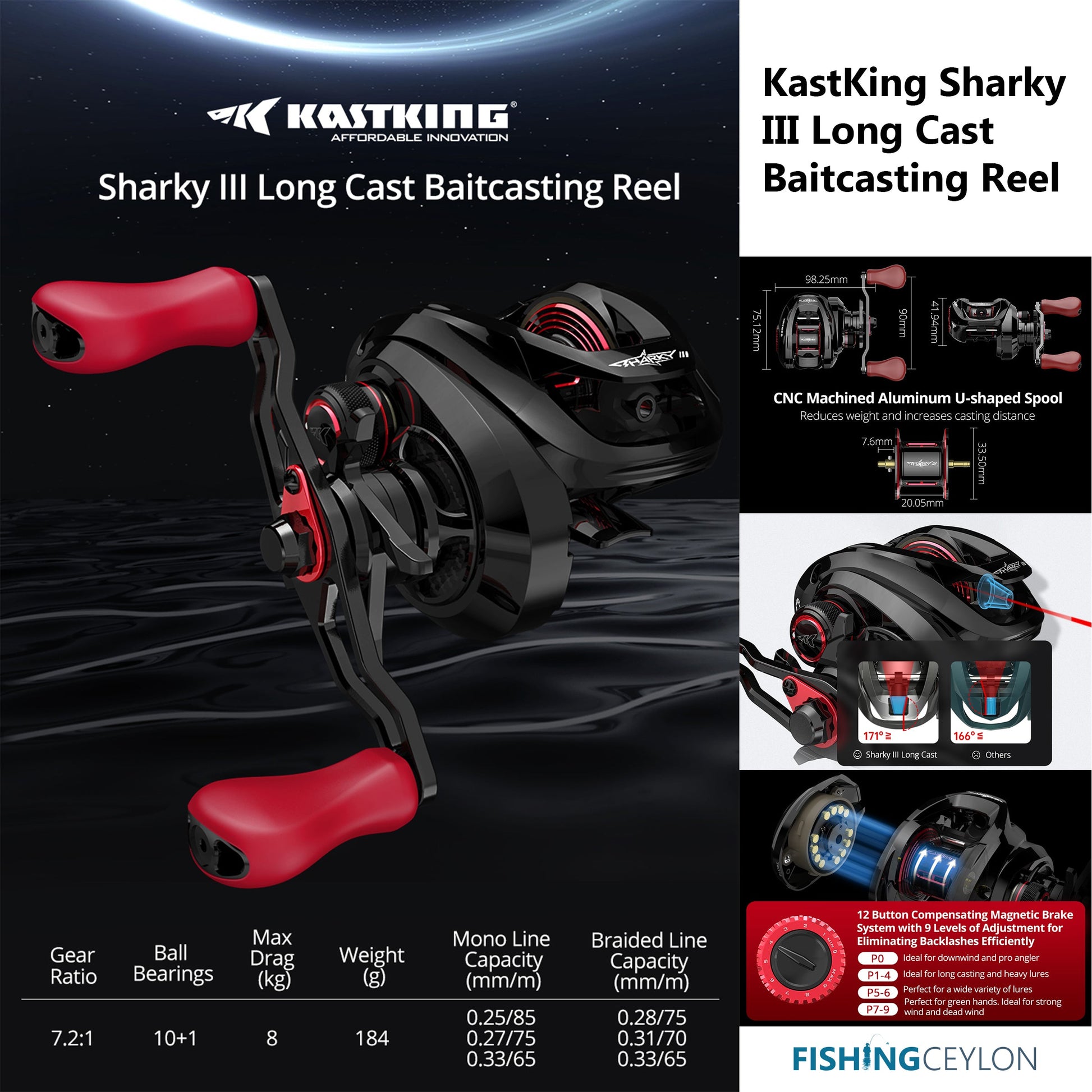KastKing Sharky III Long Cast Baitcasting Reel