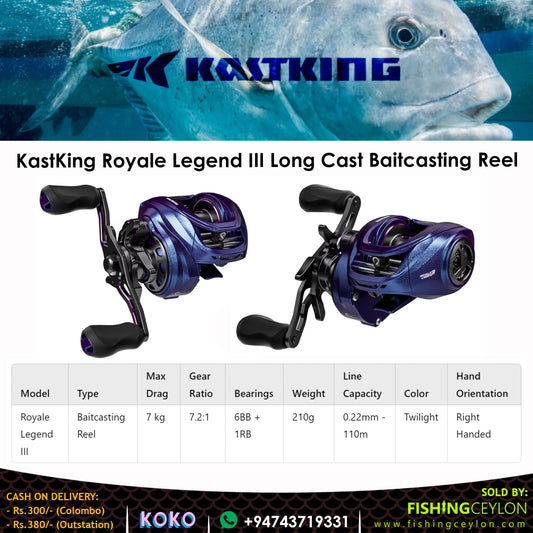 KastKing Royale Legend III Long Cast Baitcasting Reel (Right Handed) - Fishing Ceylon 