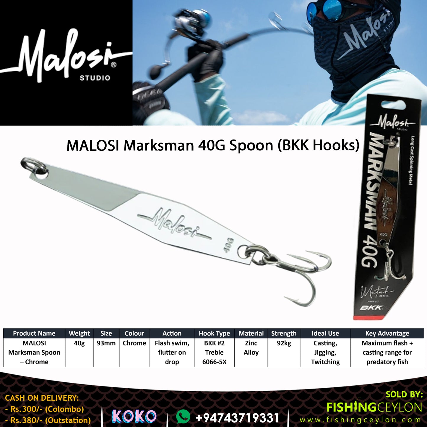 MALOSI Marksman 40G Spoon (BKK Hooks) - Fishing Ceylon 