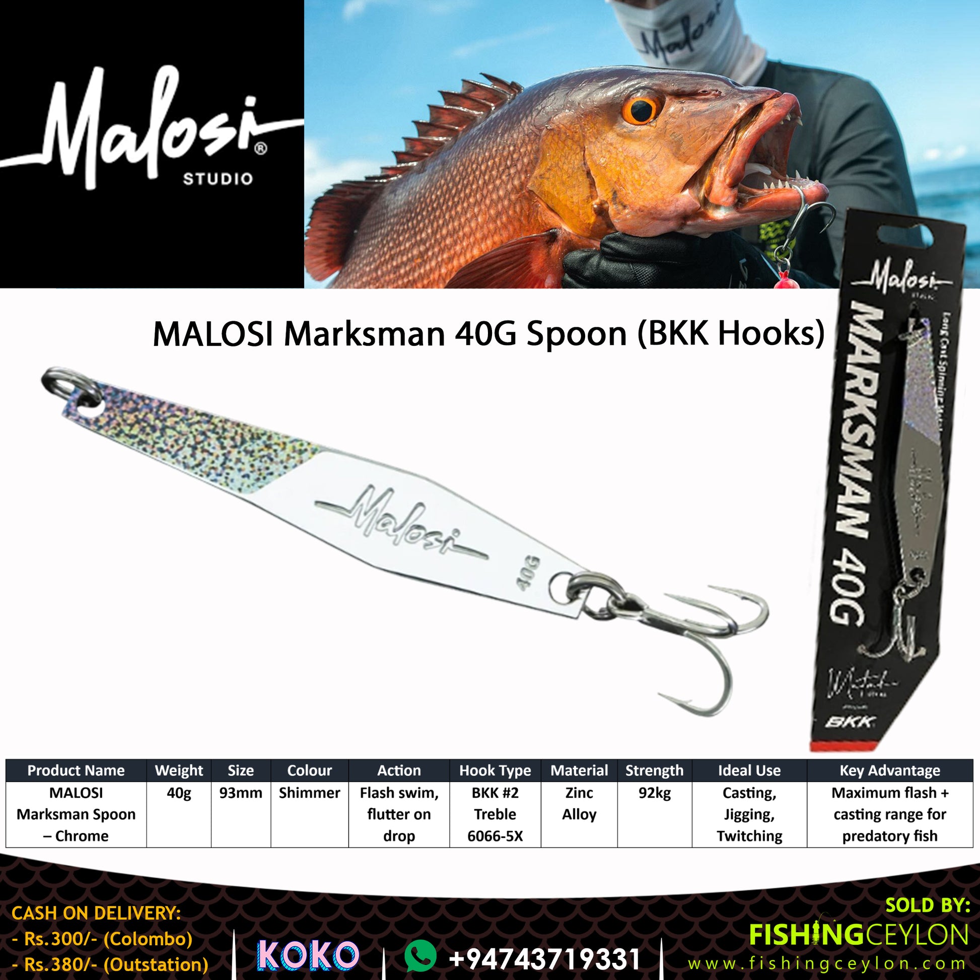 MALOSI Marksman 40G Spoon (BKK Hooks) - Fishing Ceylon 