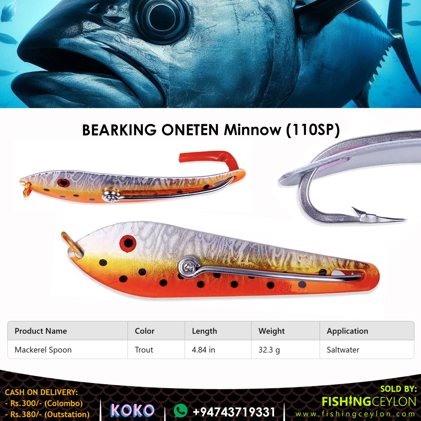 Mackerel Spoon (32.3g) - Fishing Ceylon 