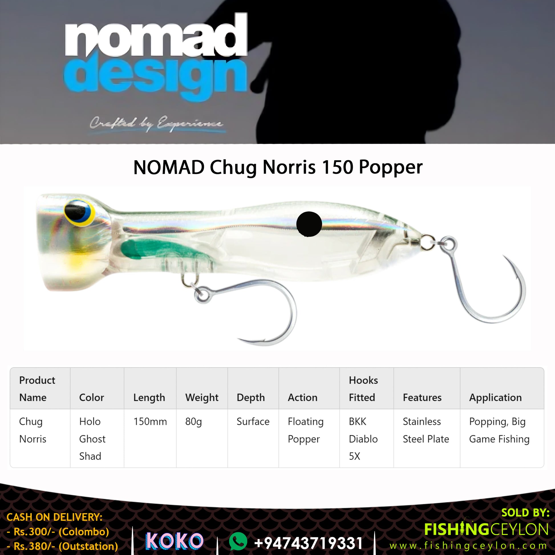 NOMAD Chug Norris 150 Popper - Fishing Ceylon 