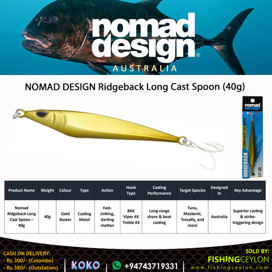 NOMAD DESIGN Ridgeback Long Cast Spoon (40g) - Fishing Ceylon 