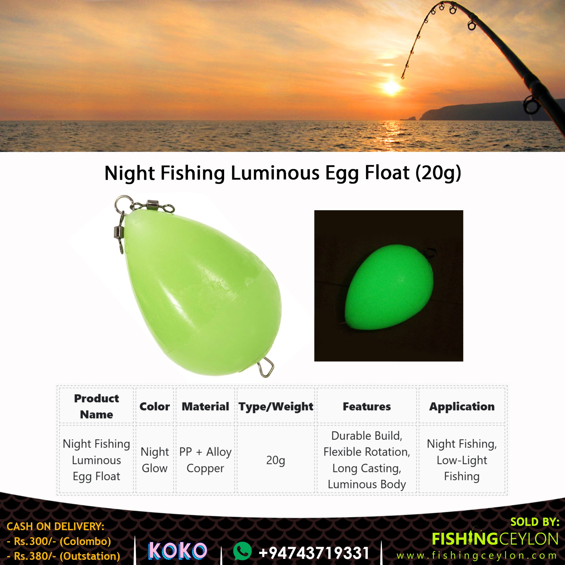 Night Fishing Luminous Egg Float (20) - Fishing Ceylon 