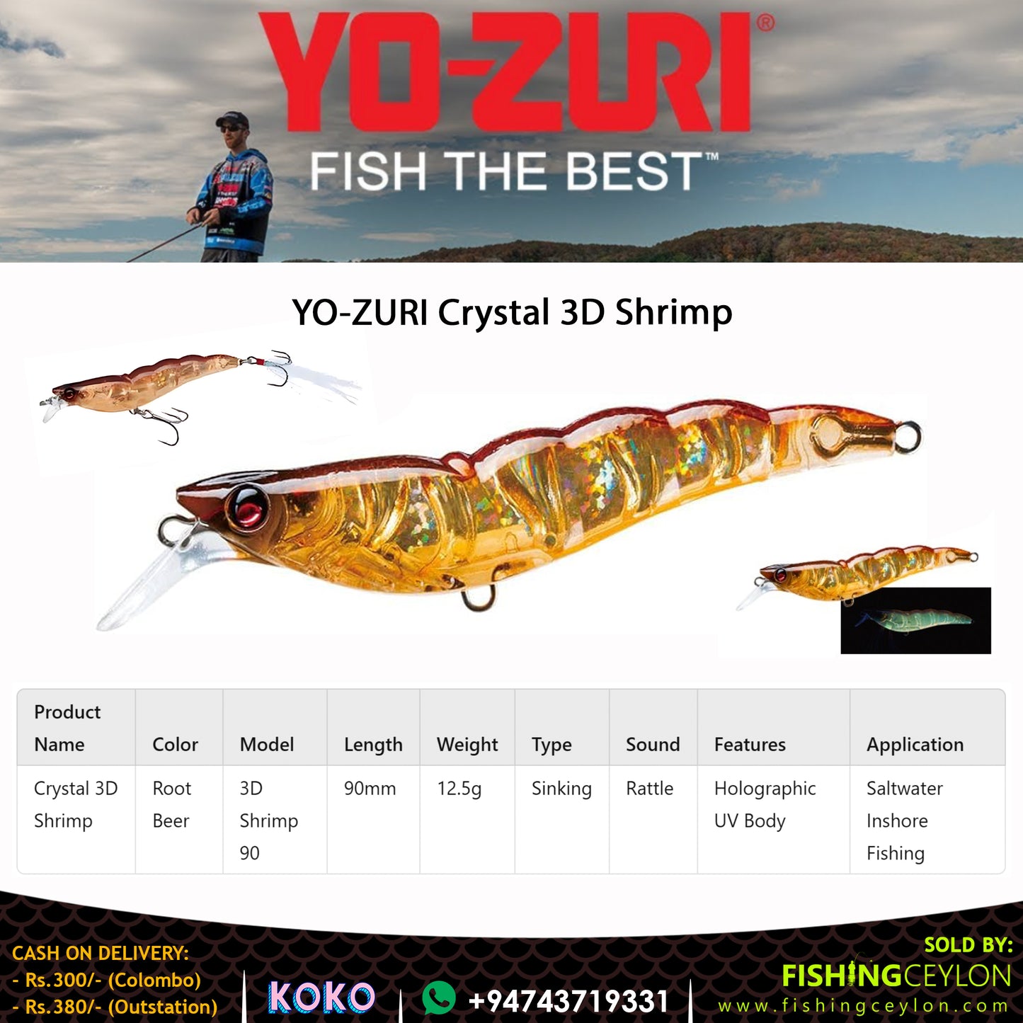 YO-ZURI Crystal 3D Shrimp - Fishing Ceylon 