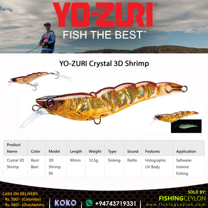 YO-ZURI Crystal 3D Shrimp - Fishing Ceylon 