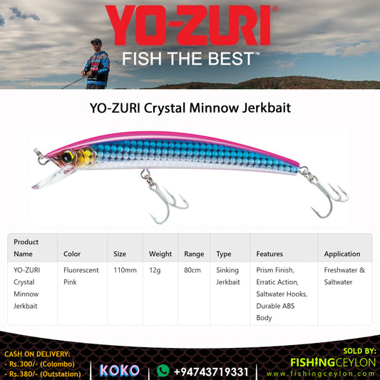 YO-ZURI Crystal Minnow Jerkbait - Fishing Ceylon 