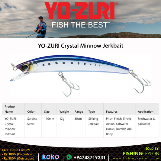 YO-ZURI Crystal Minnow Jerkbait - Fishing Ceylon 