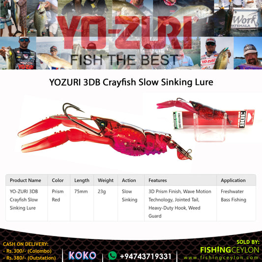 YOZURI 3DB Crayfish Slow Sinking Lure - Fishing Ceylon 
